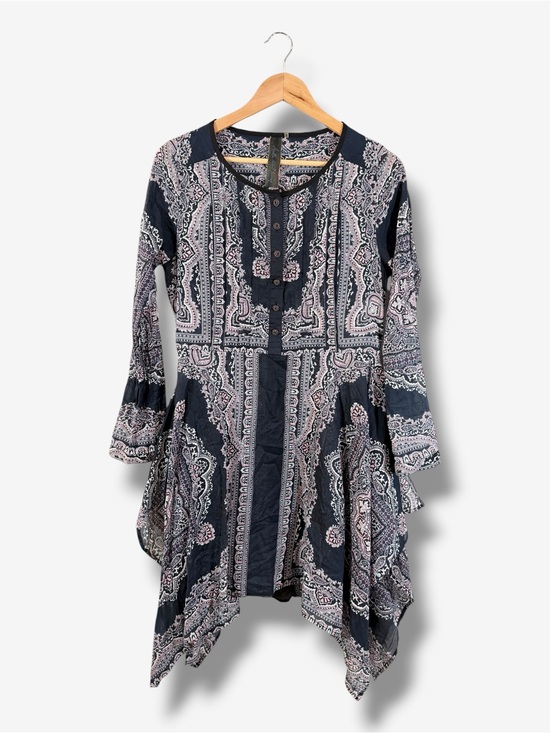 Aratta Silent Journey Tops - Aratta Silent Journey Paisley Lagenlook Sharkbite Tunic Side Slit Top Size S